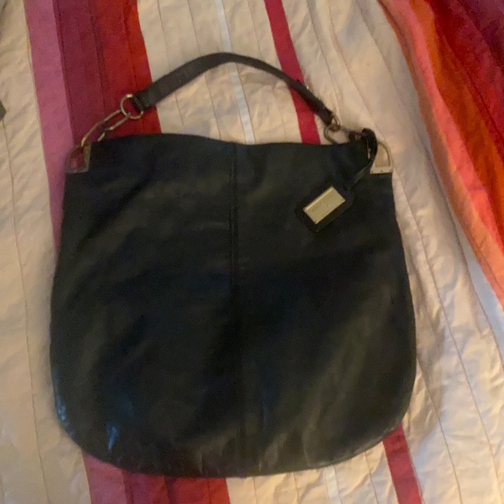 Badgely Mischka black leather Stitched hobo purse 17x17 Bag Tote